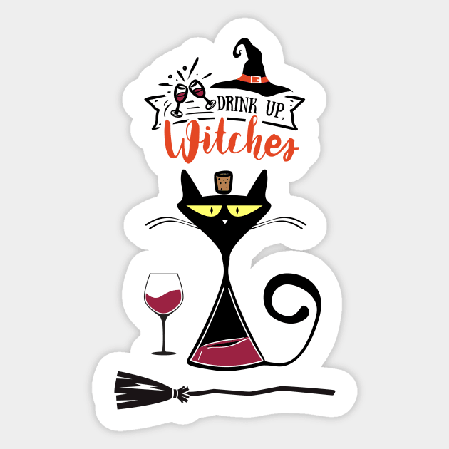 wine and cats Sticker by HyzoArt